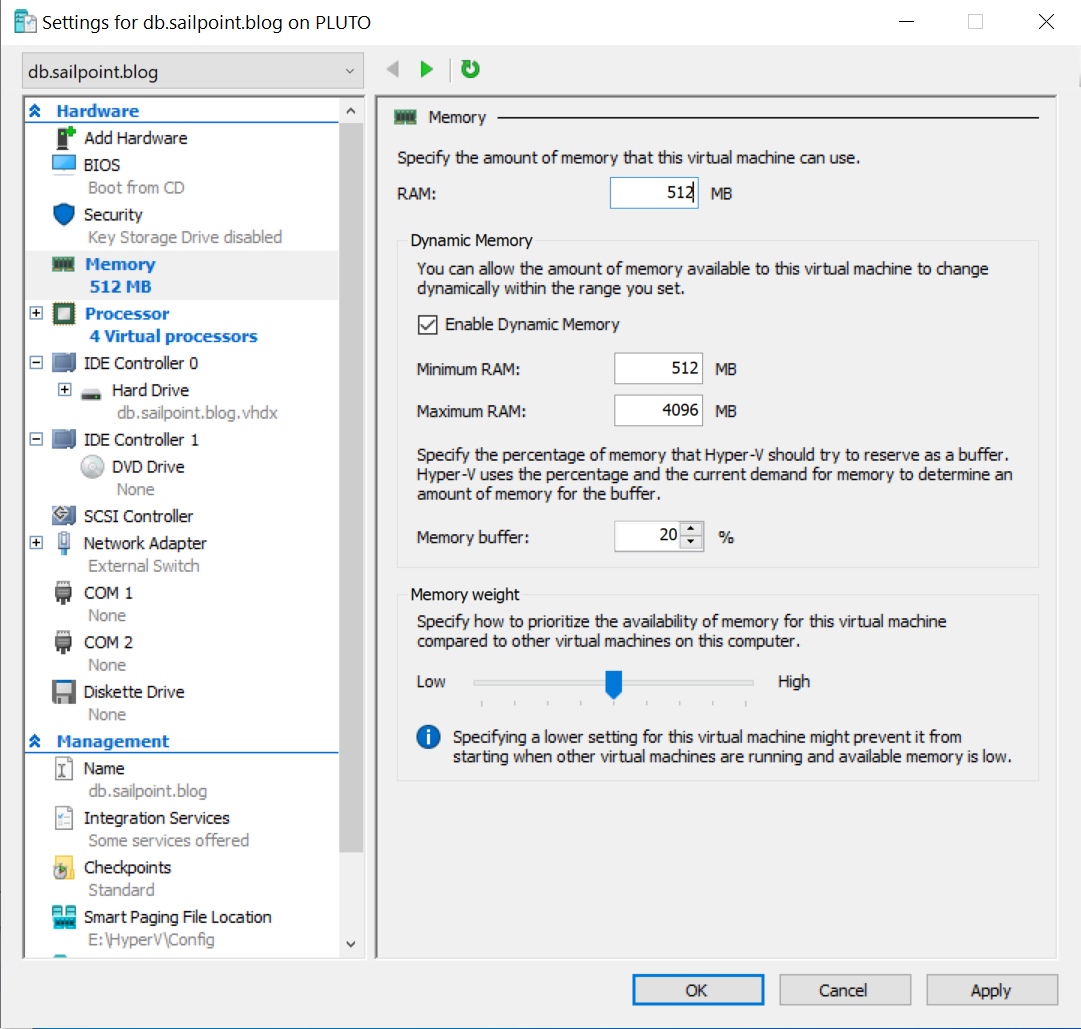 Hyper-V configuration for database server