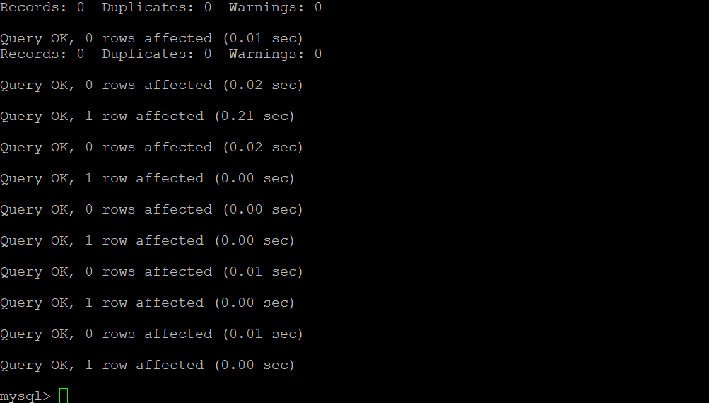 Terminal window showing successful import