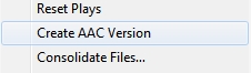 iTunes context menu with Create AAC Version highlighted